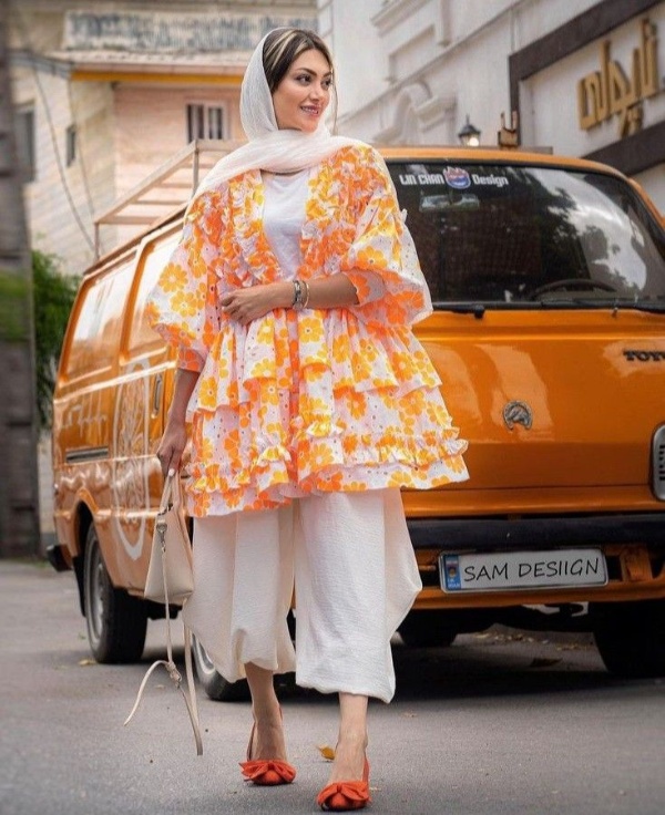 مانتو عروسکی گلدار نارنجی