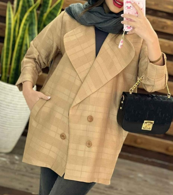 مانتو کتی کرم چهارخونه